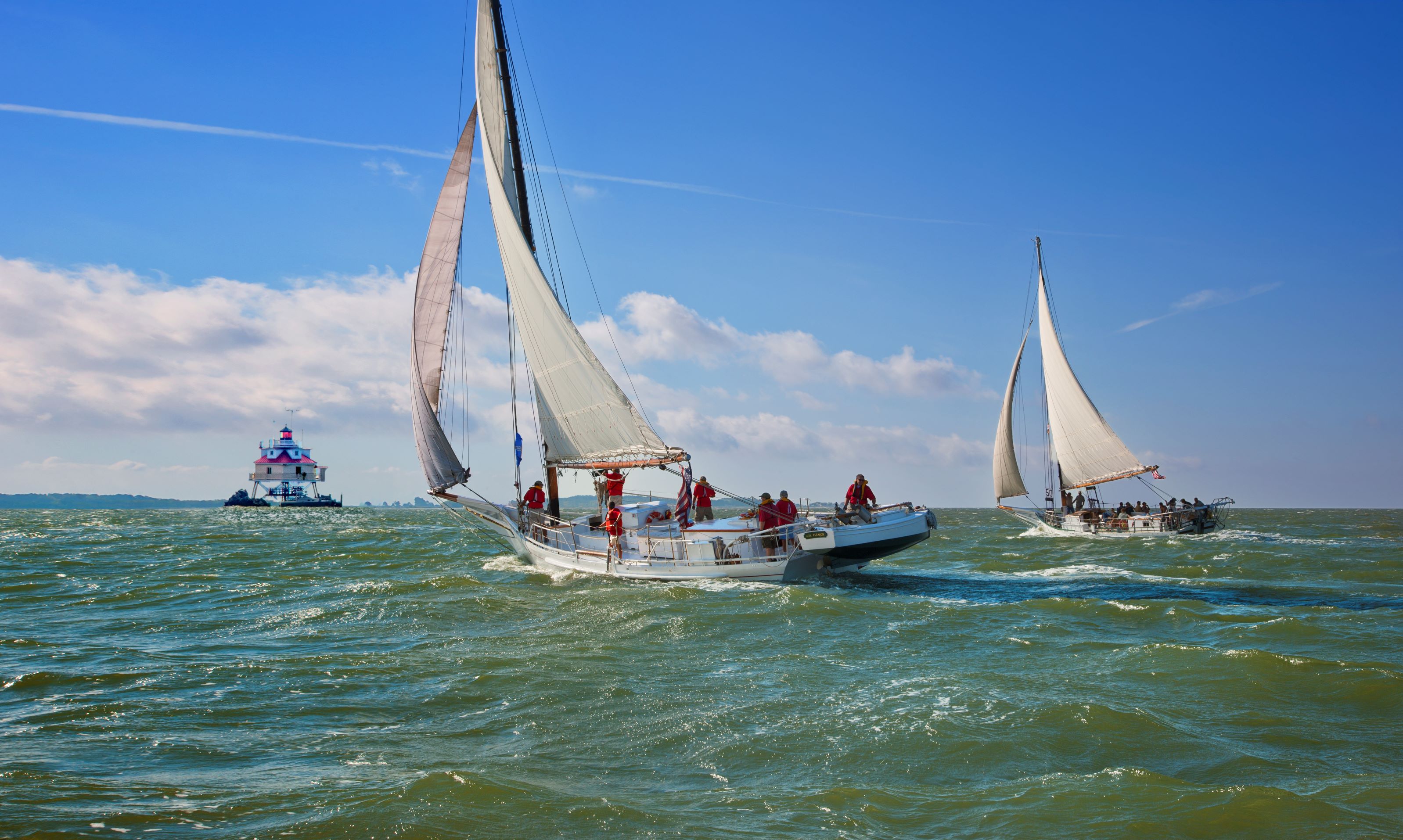 Skipjacks sailing on the Chesapeake Bay